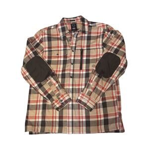 Wrangler ATG Plaid Flannel Shirt Men’s Medium Elbow Patch Zip Pocket